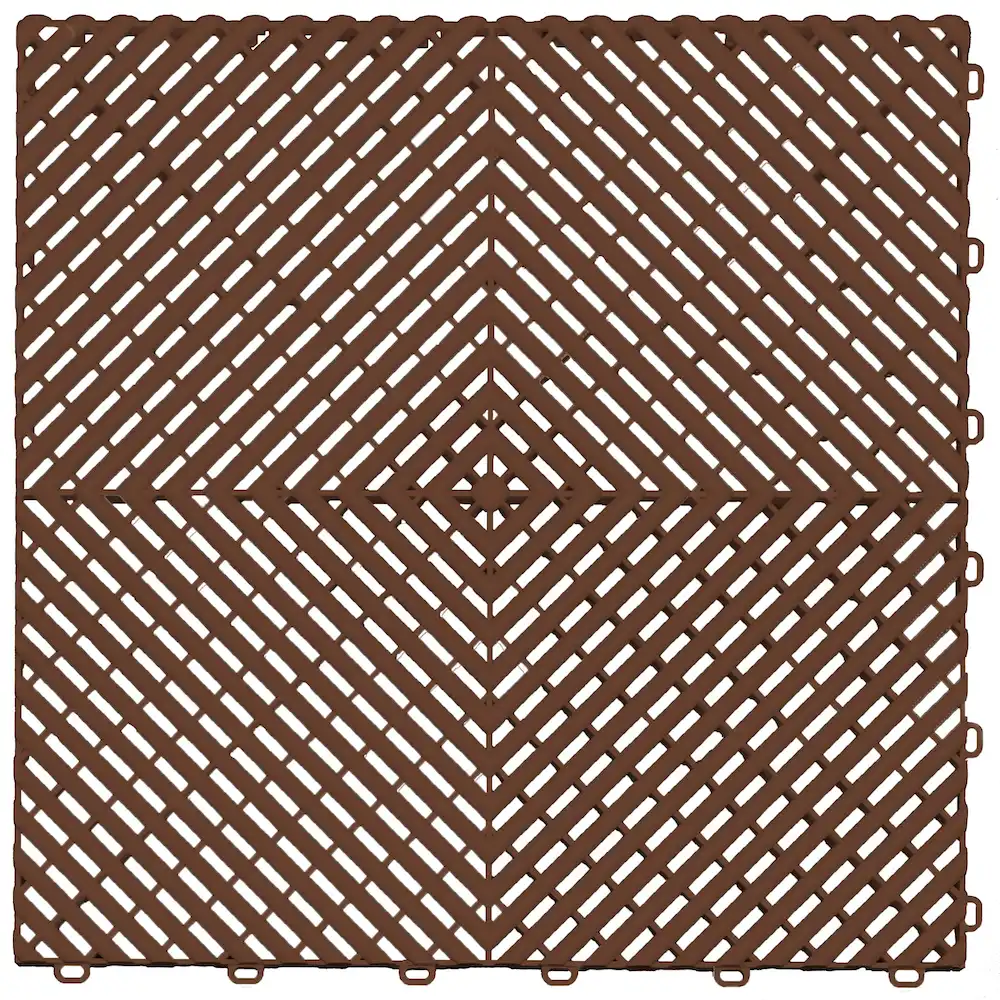 Brown interlocking drainage floor tile designed for durable garage, workshop, and outdoor flooring.