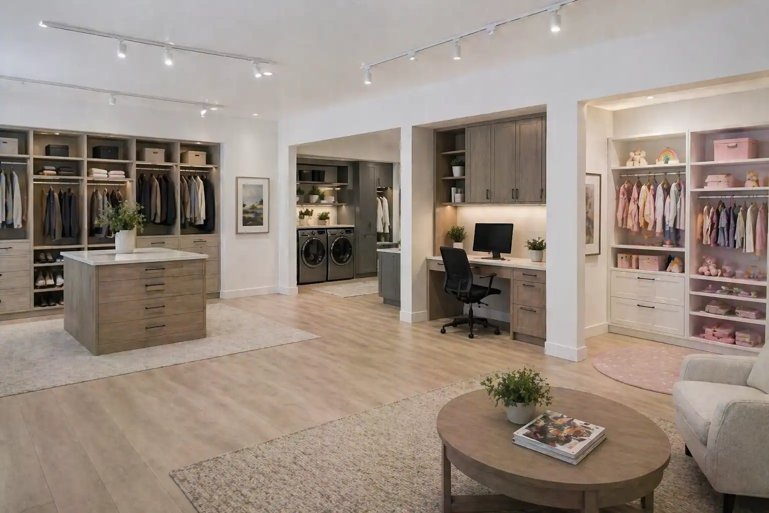 Famille Closets Edmonton showroom with design consultation desk and closet displays