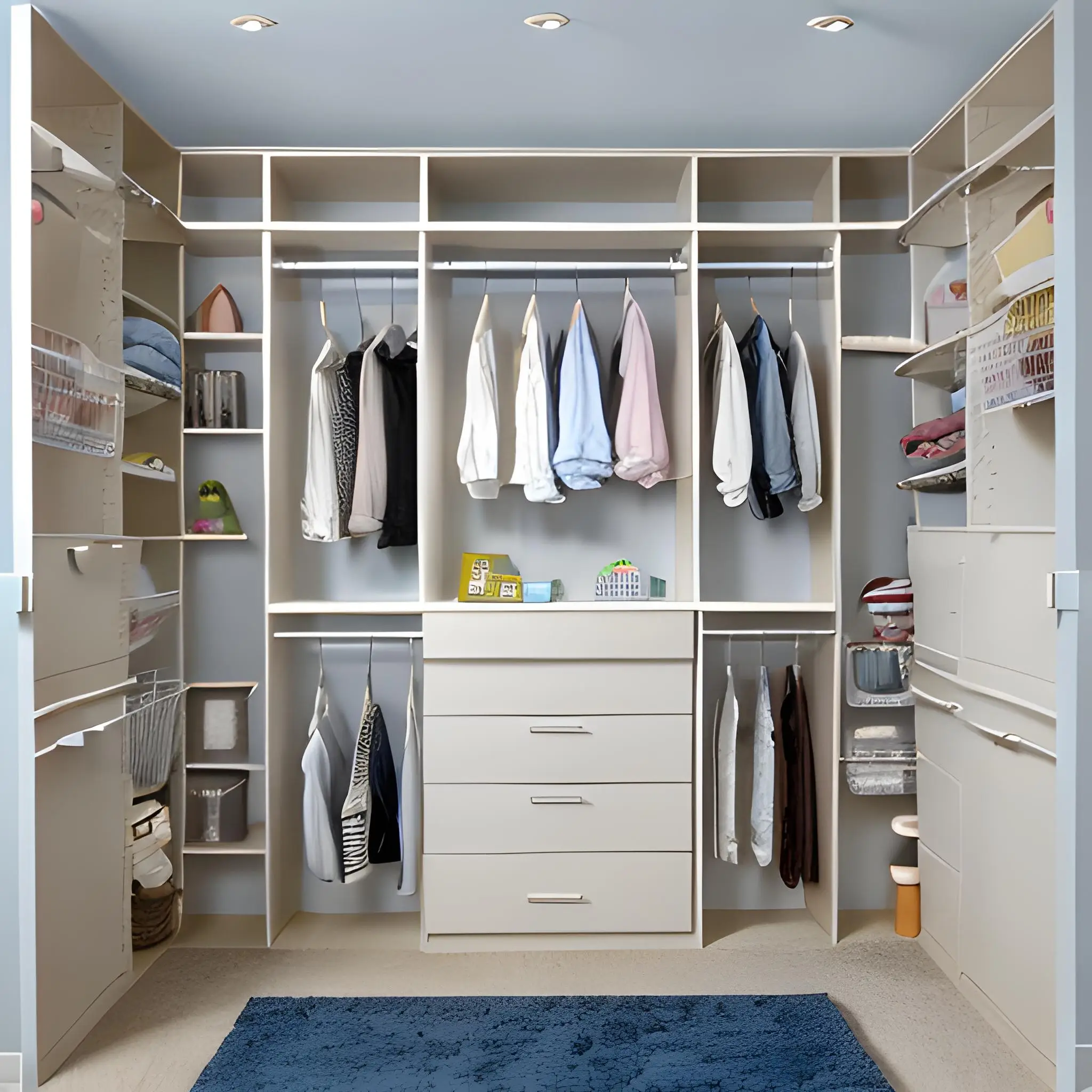 Kids’ walk-in closet with double hanging and a drawer stack by Famille Closets