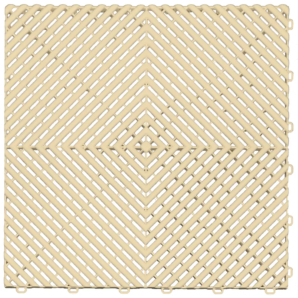 Ivory interlocking drainage floor tile designed for durable garage, workshop, and outdoor flooring.