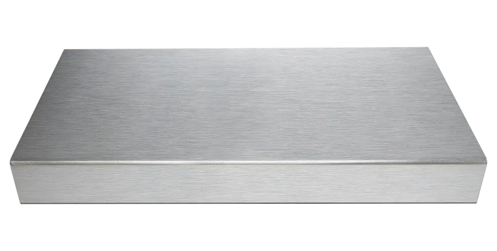 Stainless steel shelf platform with a brushed metal finish for custom storage systems.