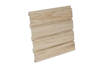 Woodgrain slatwall panel designed for customizable storage and organization.
