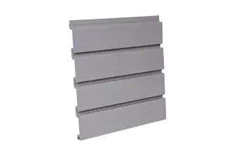 Gray slatwall panel designed for customizable home and garage storage organization.