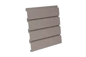 Taupe slatwall panel for customizable garage and home storage organization.