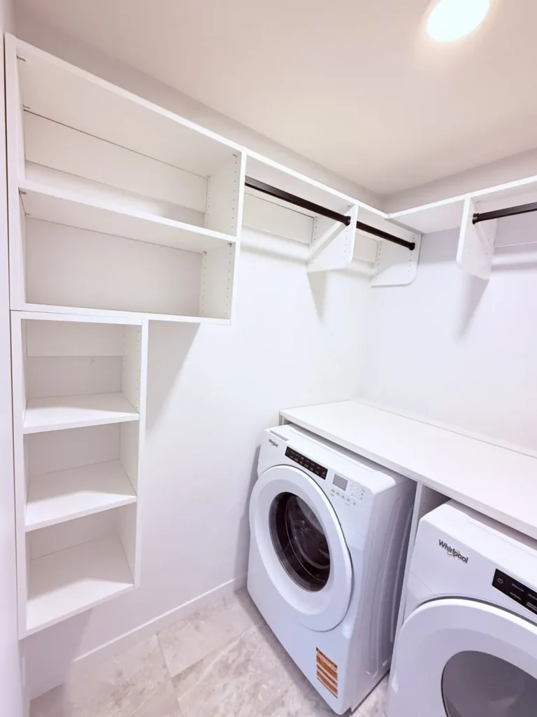 Laundry room and walk-in closet in the Edmonton area, after Famille Closets installation