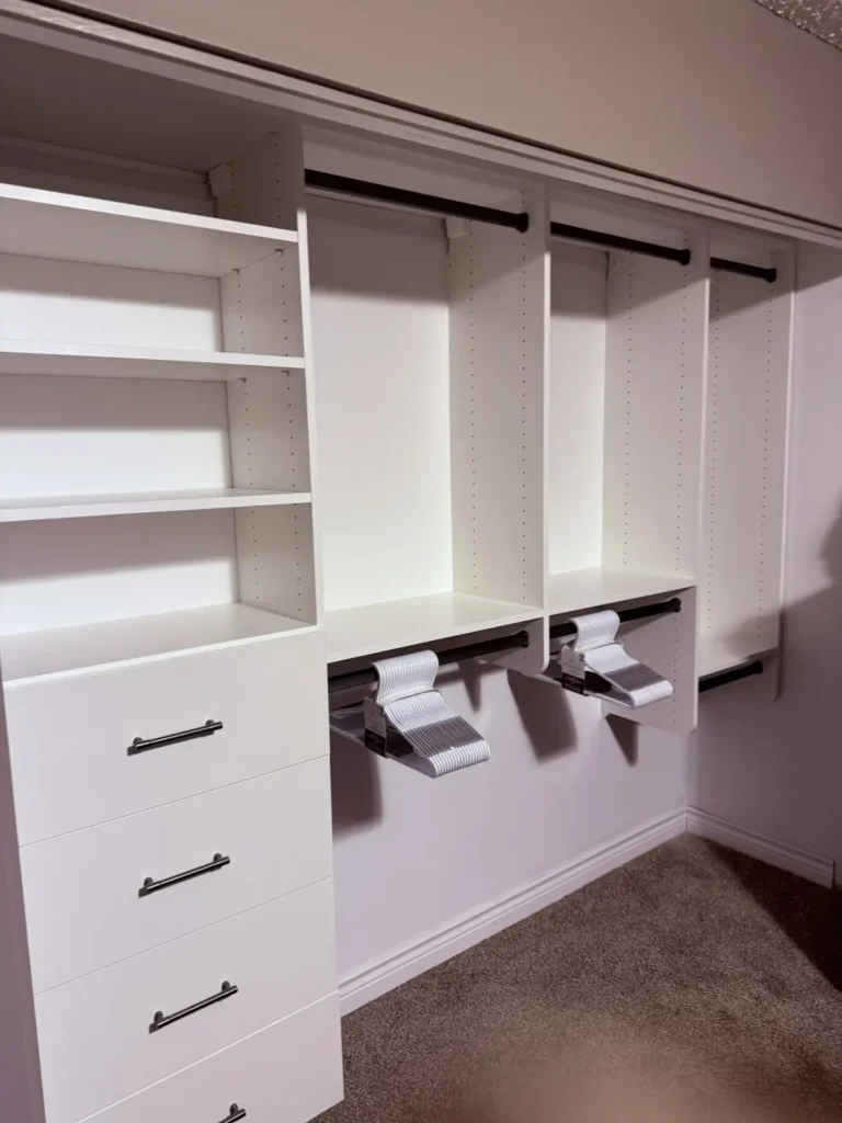 White reach-in closets in the Edmonton area, after Famille Closets installation