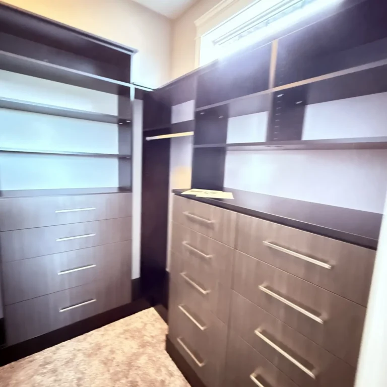 Licorice walk-in closet in Spruce Grove, after Famille Closets installation