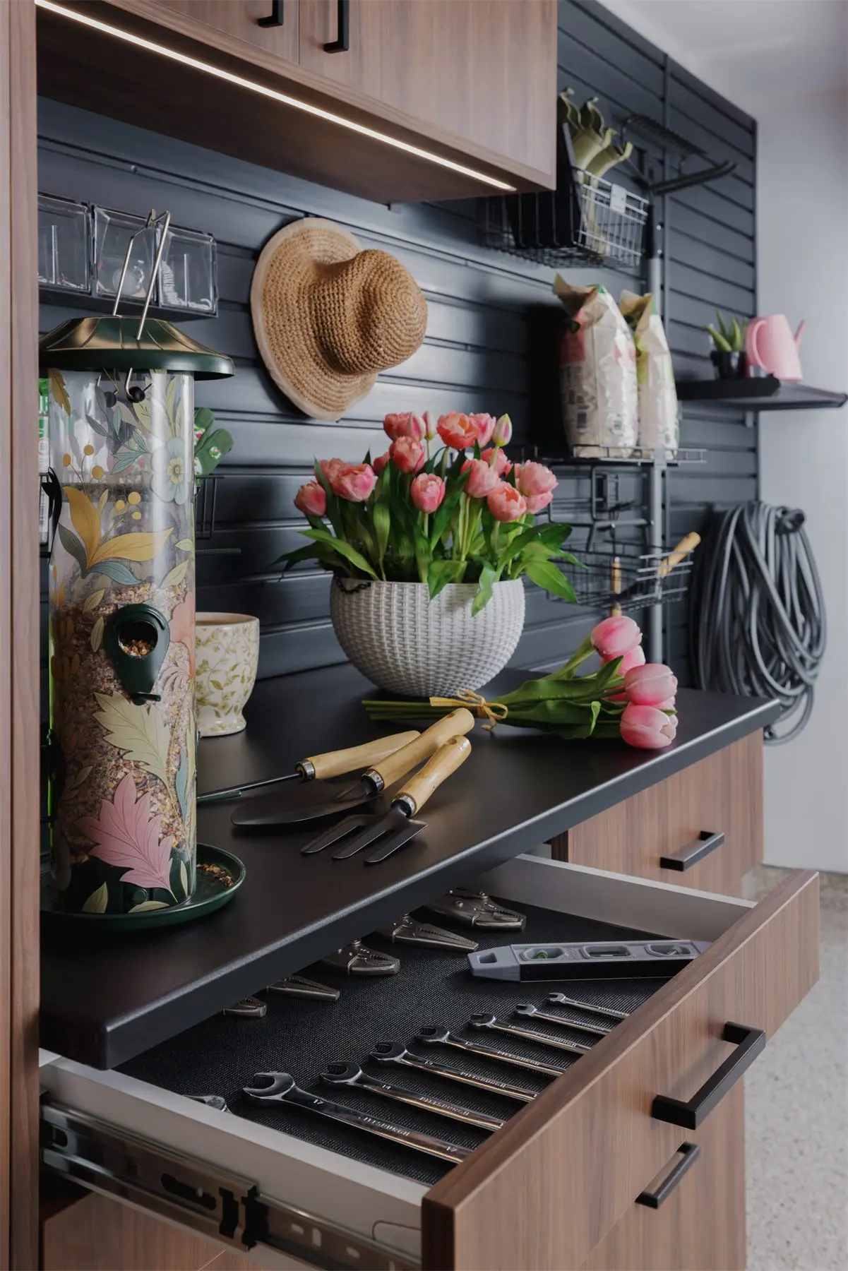 Workbench drawer with tool storage by Famille Closets