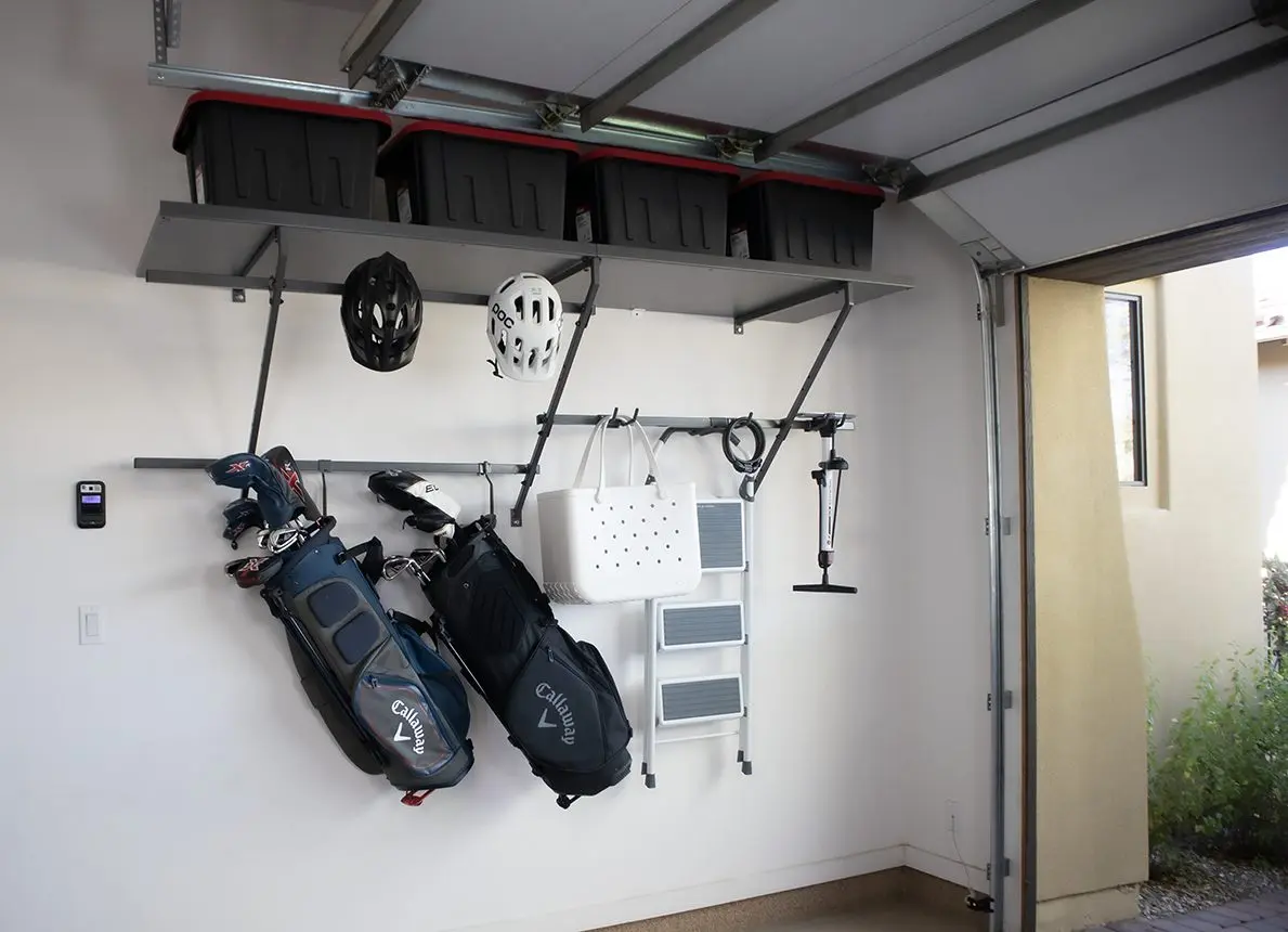Overhead garage storage rack by Famille Closets