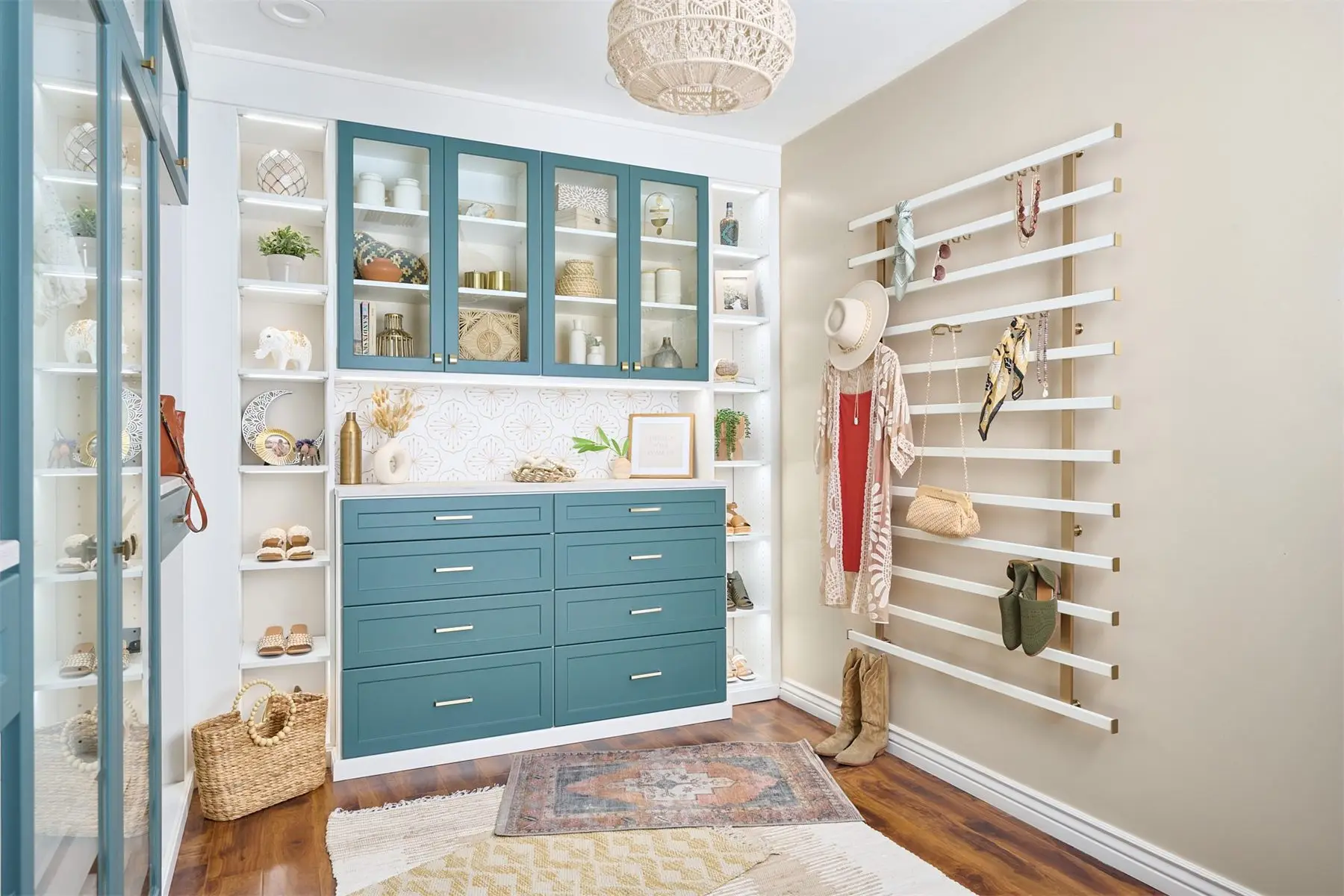 Lagoon blue closet cabinetry by Famille Closets